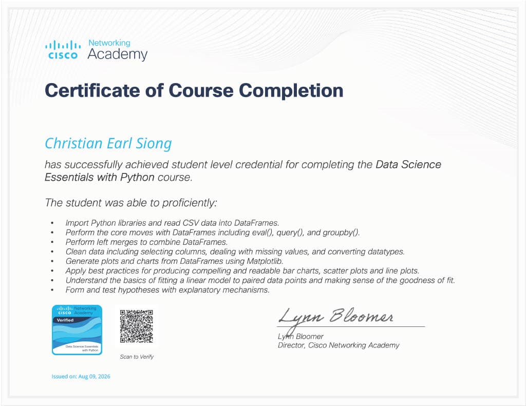 Data Science Essentials With Python certificate